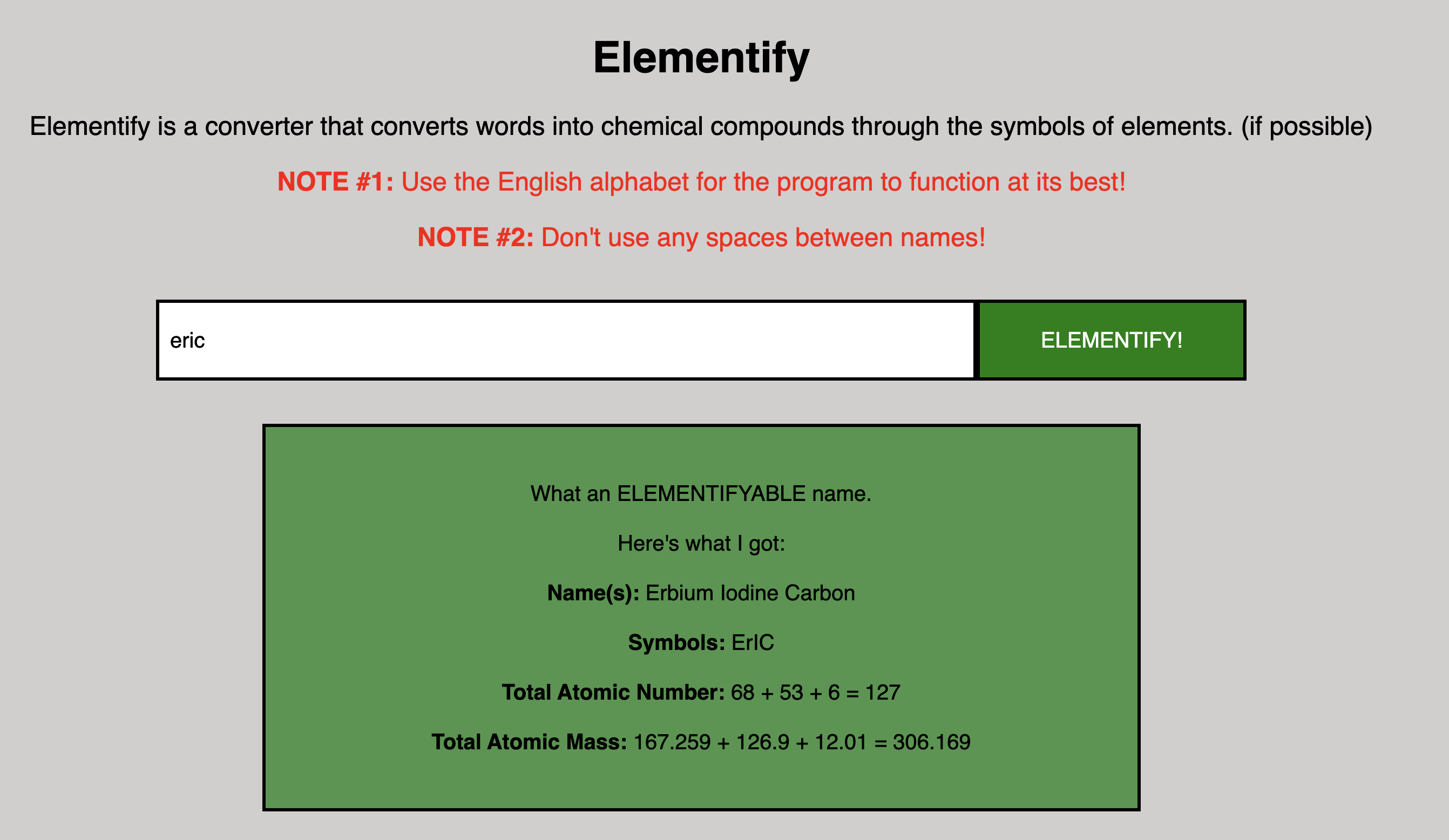 Elementify Web App